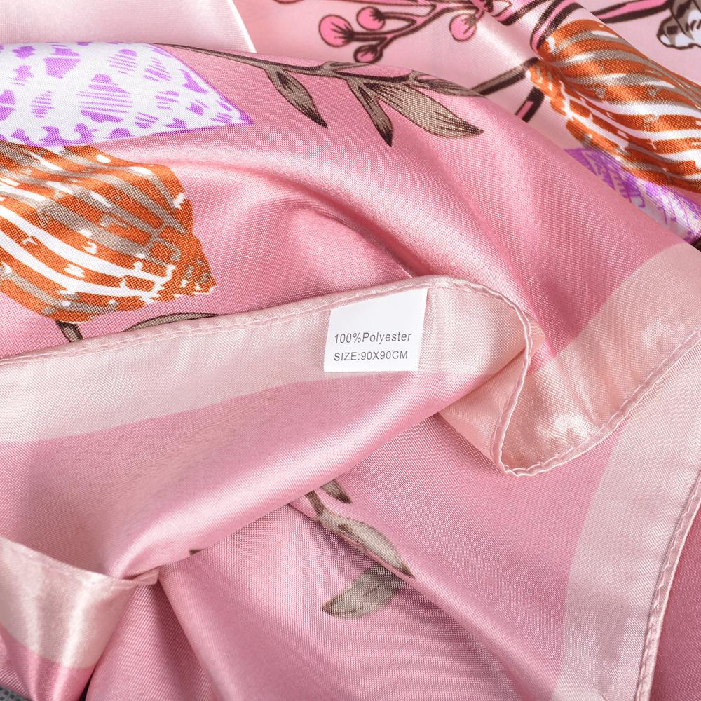 Pink New Silk Shawl Scarf Women Fashion Elegant Floral Square Satin Scarves Fouldard Fall Winter Neck Scarves Hijiabs