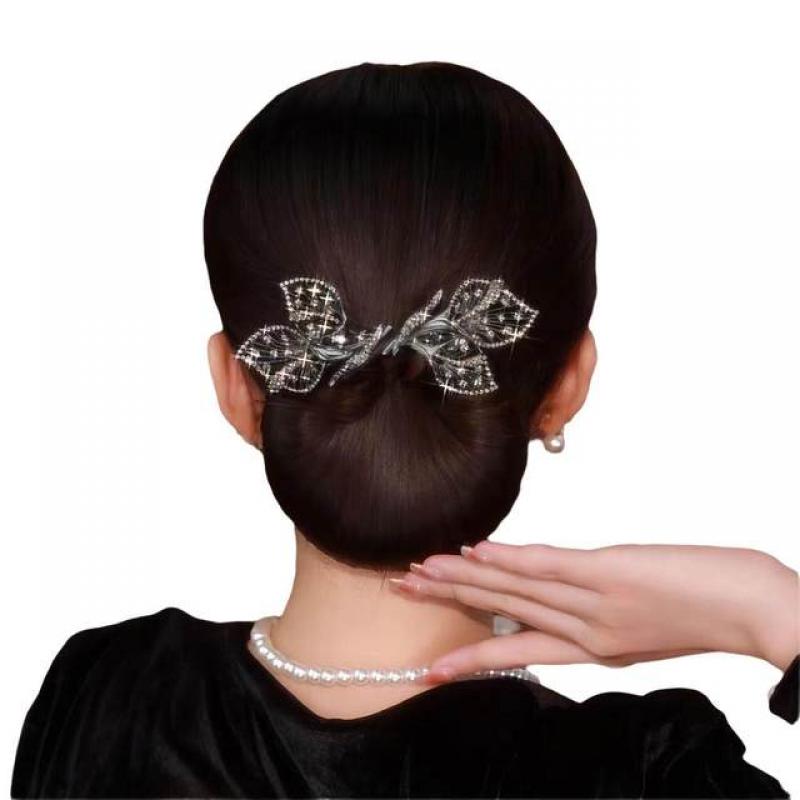Rhinestone Flower Hair Clip,Whale Tail Rhinestone Flower Hair Clip,Lazy Hair Curler Deft Bun Maker,Ocean Blue Feather Hairpin