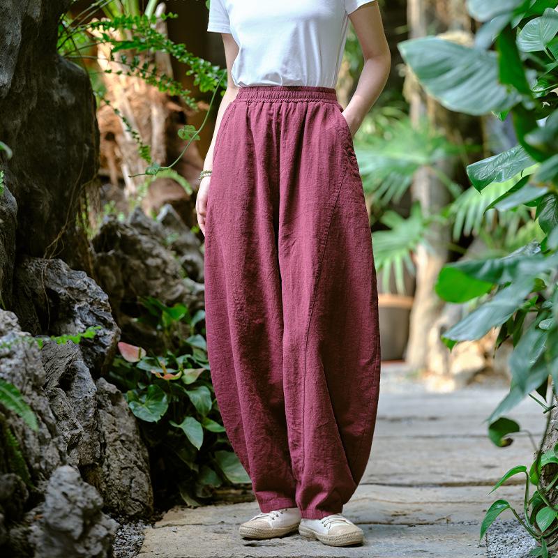Women's Plus Size Cotton-Linen Zen Tai Chi Pants - 2025 Spring/Summer Retro Style