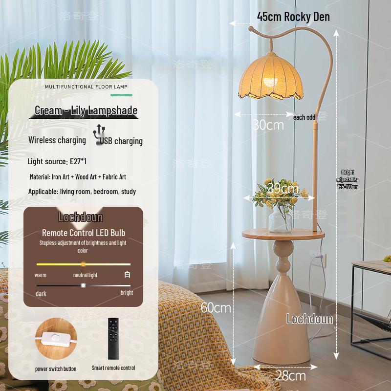 Cream Storage Shelf Floor Lamp with Ambient Light for Living Room or Bedroom