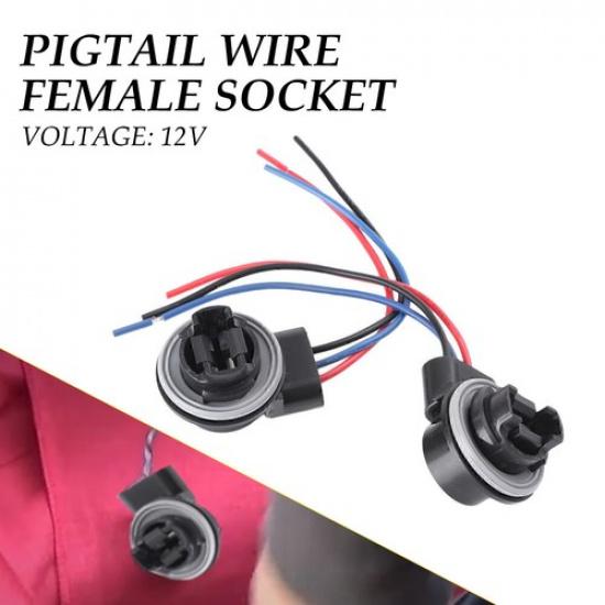 2Pcs 3157 4157 Bulb Socket Pig Tail Harness Wire Plug For Turn Signal Light