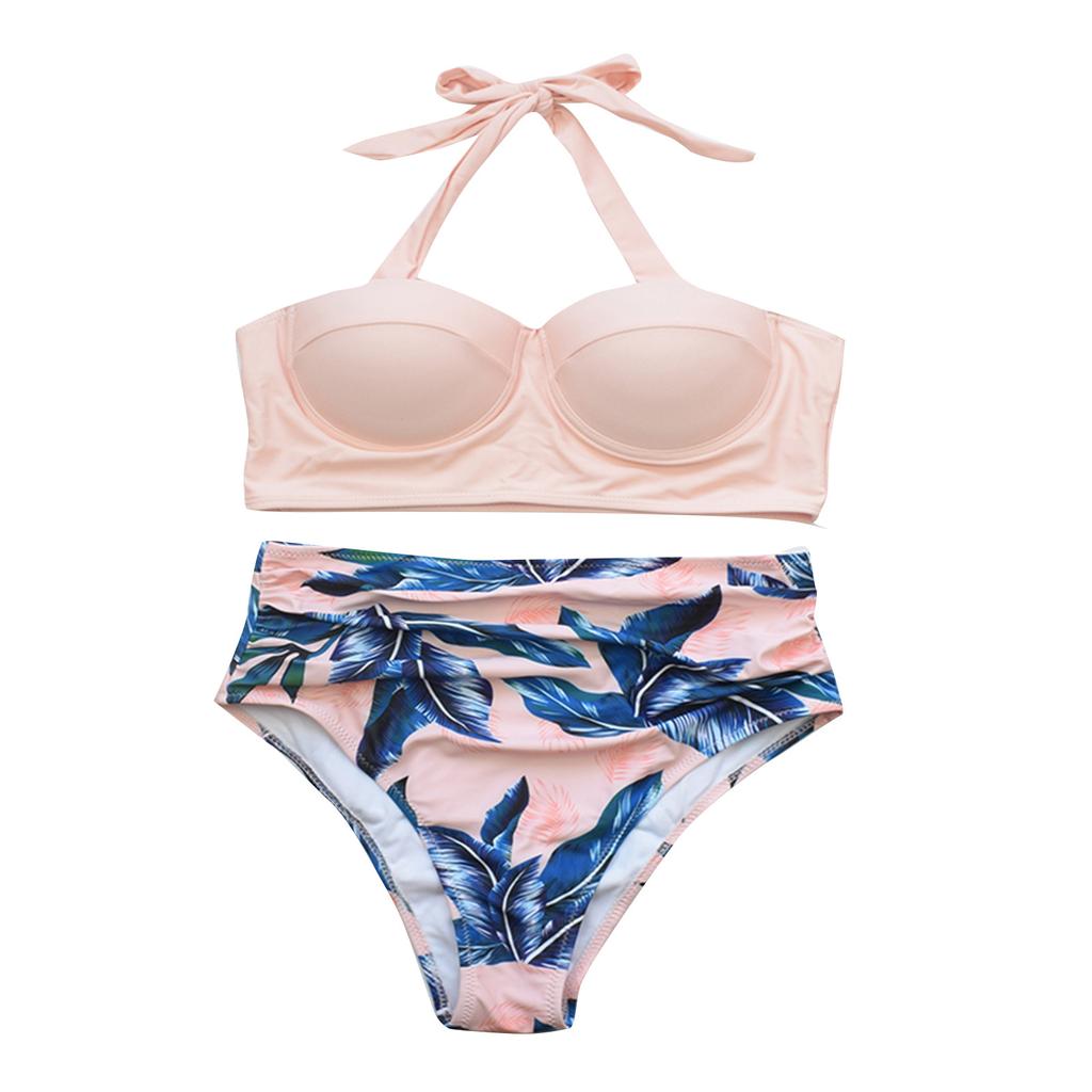 Dámský Módní Sexy Pevný Taška Bikini Vícebarevný Listový Potisk Plavky