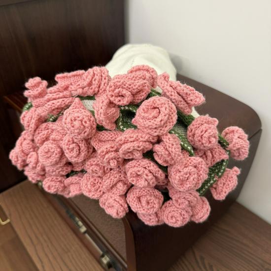 Handmade Thick Fleece Rose Bouquet Flower Yarn Blanket for Office Nap - Knitted Gift for Best Friend
