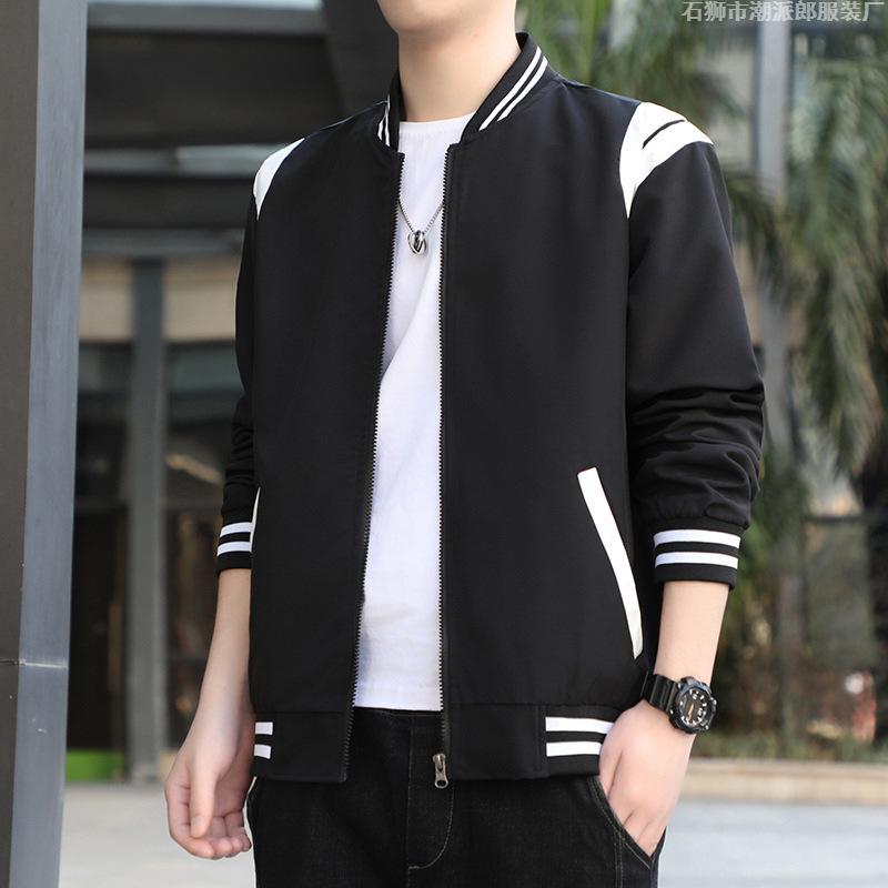 Baseball Collar Jacket Men's Korean Style Slim Social Spirit Young Man Versatile Coat