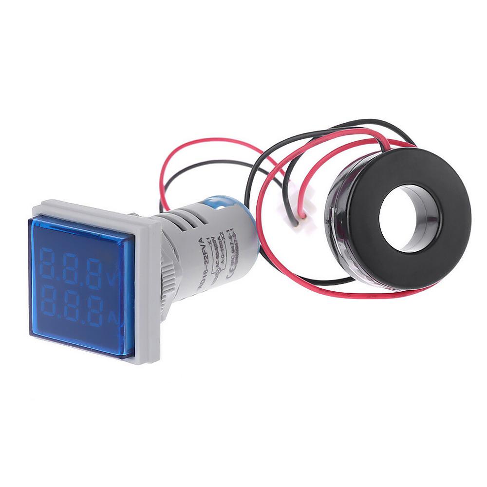 Mini Square L E D Digital Voltmeter Ammeter Signal Light Voltage Current Meter Indicator AC 60 500V 0 100A