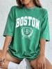 Boston Persönlichkeitsaufdruck Gewaschene T-Shirts Damen Baumwolle Oversize T-Shirt Lässig Weiche Kurzarm-Tops Sommer O-Ausschnitt Kleidung