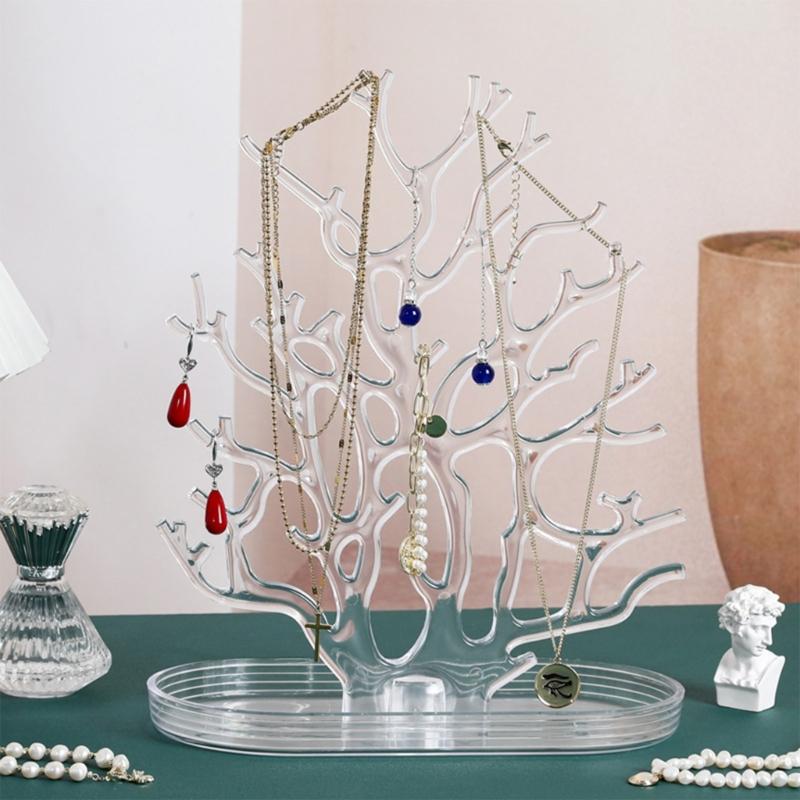 Multi Level Jewelry Tree Organizers Plastic Display Holder For Home Store Decoration Compact Design Easy Assembly Space Saving
