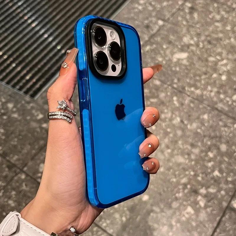 Luxury Transparent Airbag Phone Case For iPhone 17 16 15 14 13 12 11 Pro Max Plus 17 Air Contrasting Bumper Shockproof TPU Cover