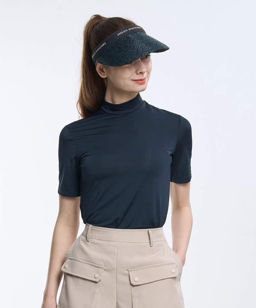 2ELA Ice Smoothie Women'S Polyester Cooling Striped Mock Neck Short Sleeve T-Shirt 4 Colors