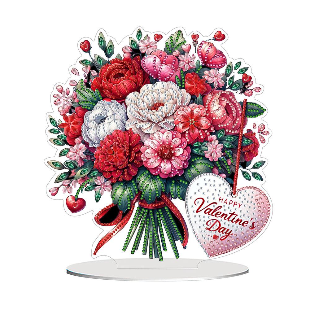 5D DIY Romantic Valentines Day Diamond Tabletop Decor Cat Rose Dog Rose Small Flower Bed Rose Hot Air Balloon Tabletop Decor