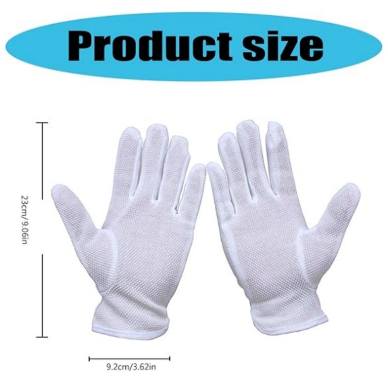 2/6Pairs White Work Gloves for Men Women Non Slip Grip Dots Cotton Gloves for Costume Guard Tuxedo Formal Jewelry Inspection