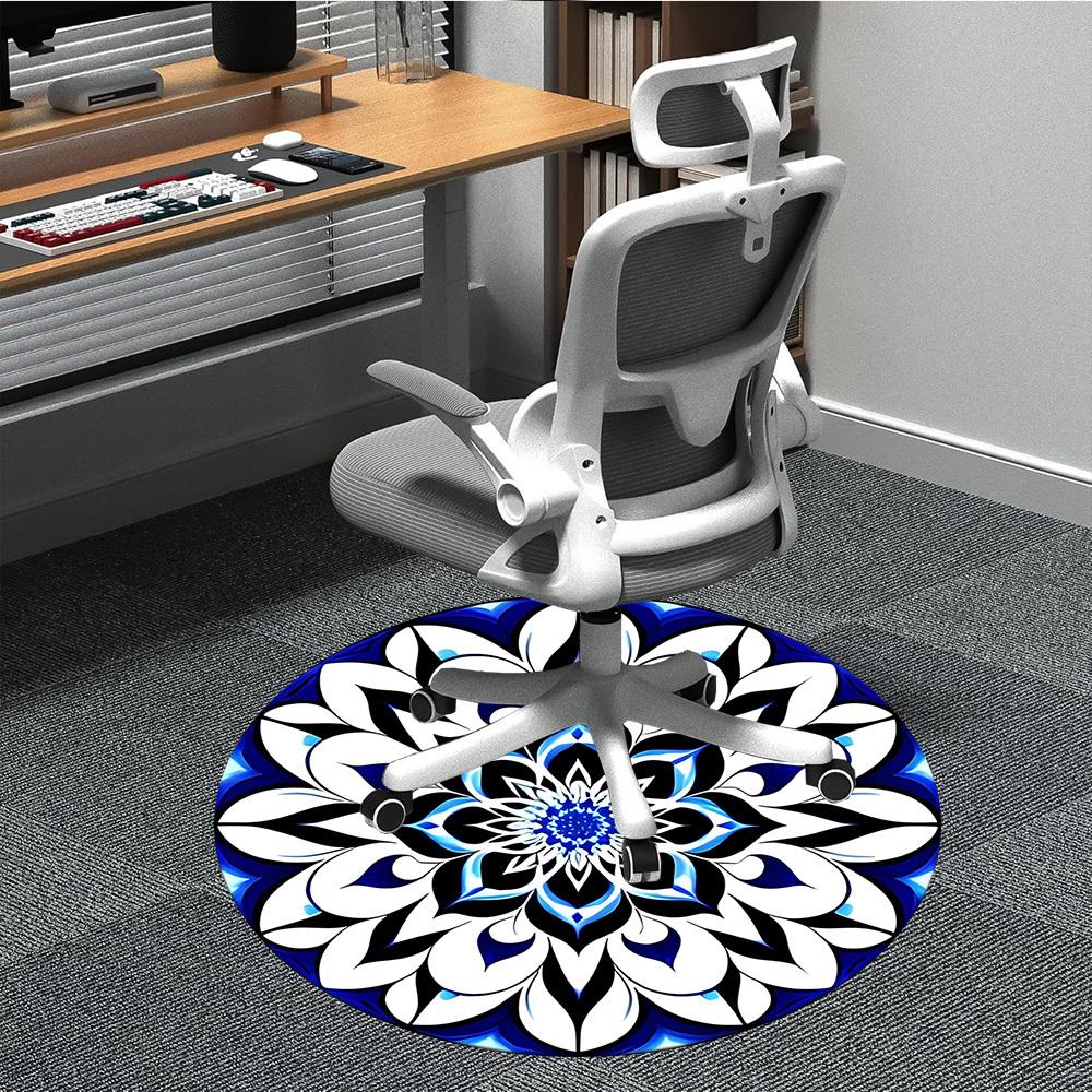 

1PC Blue Floral Mandala Chair Carpet for Office, Indoor Non-Slip Washable Carpet, Soft Comfortable Mat For Office Room yy250930100 80cm by 80cm