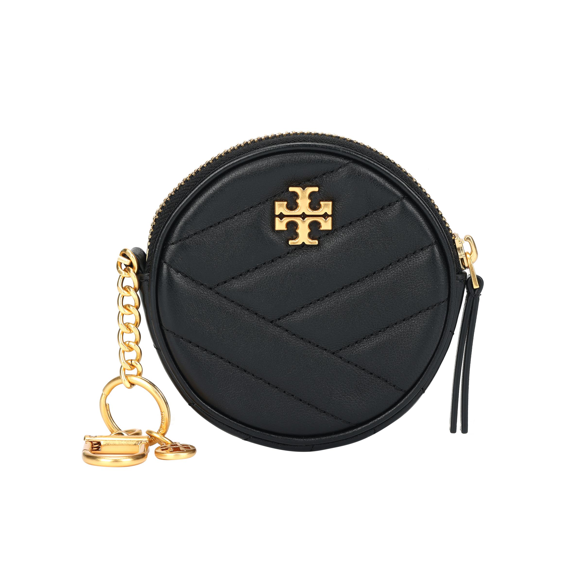 

Tory Burch Kira Zipper Round Keychain Chevron Quilted Leather Wallet Women wallet Black Gold 81820-001 Basic Set (Bag+Dust Bag)