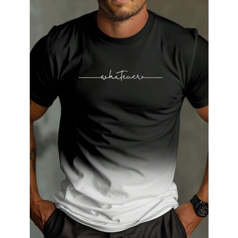 Summer Round Neck 3D Gradient Letters Print Top Fashionable Casual Short Sleeved Men's T-shirts