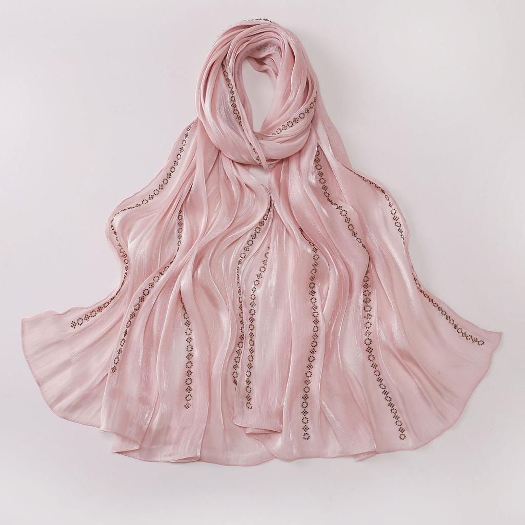 Shimmer Silk Hijab Scarf For Women Crinkle Hijabs  Diamond Luxury Medine Silk Veil Muslim Women Shiny Shawl Turban Bandana