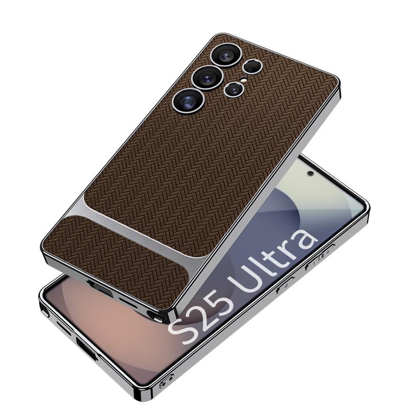 Suitable for Samsung S25U Mobile Phone Case S25u Electroplated Plain Leather Mat Pattern Style Fine Hole Anti Fall Protection Case