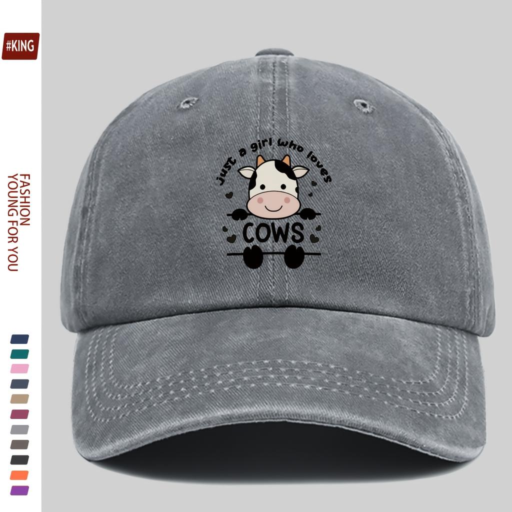 Cute Cartoon Cow Print Washed Vintage Soft Top Sunshade Baseball Cap Unisex Versatile Baseball Cap