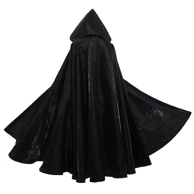 Vampire Cape Adult Long-length Witchcraft Hooded Cloak Halloween Party Cosplay Oufits Bow-tie Strap Medieval Vintage Easter Cape