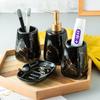Luxury Dark Green Ceramic Bathroom Four-piece Set Soap Dish Gargle Cup Lotion Bottle Bathroom Accessories Porcelain Holder Decor