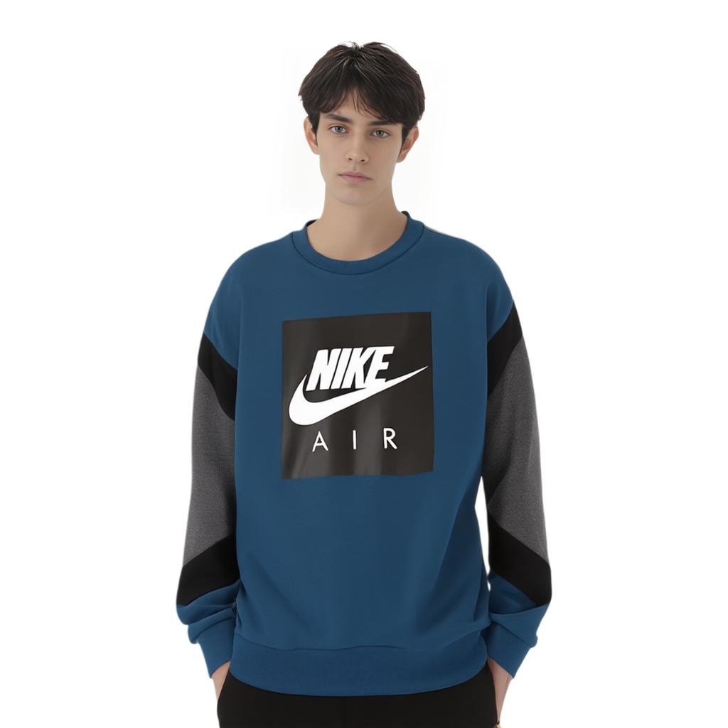 Nike Air Crew Fleece Lässiger Rundhals-Pullover Colorblock Langarm-Sweatshirt Herren-Sweatshirt Blau 928636-474