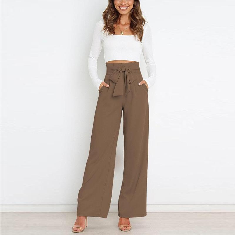 

Spring and summer new workplace women s casual fashion Joker wide-leg pants with bow pants. XXL хакі