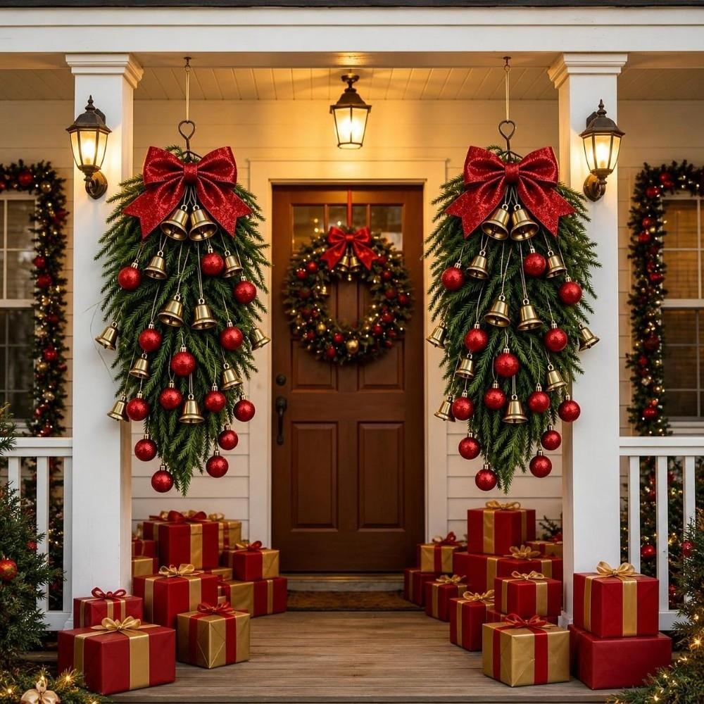 Gold Bell Christmas Teardrop Wreath DIY Bell Swag Wreath New Xmas Door Ornament  Christmas