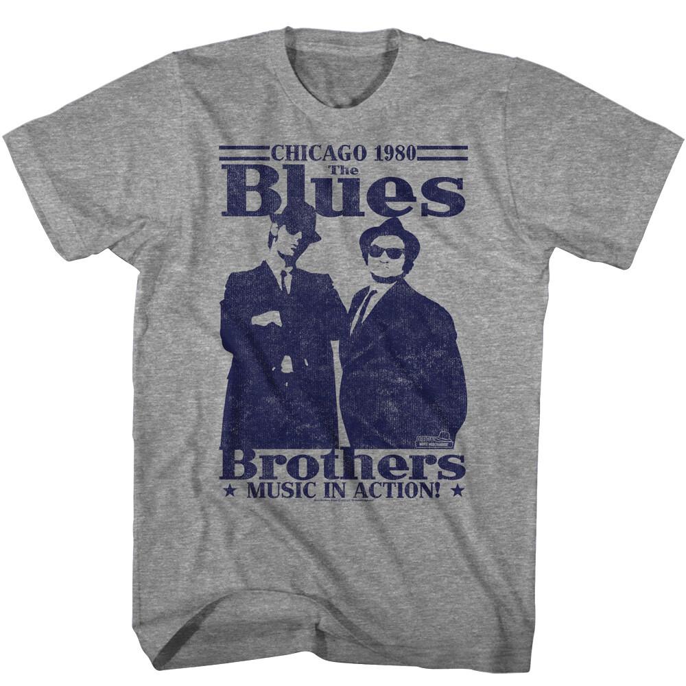 Blues Brothers Music in Action Men T Shirt Chicago 1980 Jake Elwood L