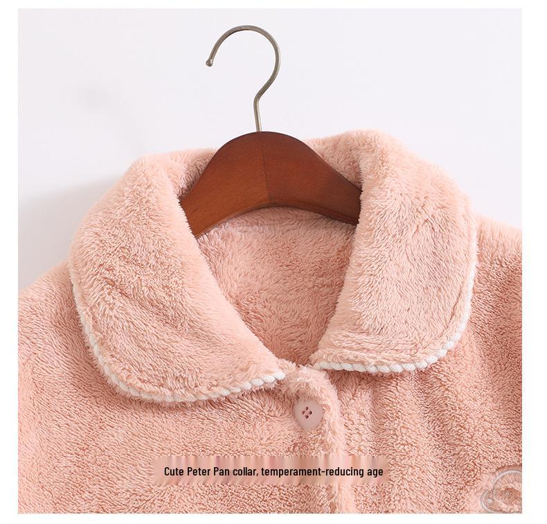 Ensemble de Pyjama d'Hiver en Flanelle pour Femme - Cardigan Mignon, Manches Longues, Vêtement d'Intérieur Chaud et Confortable