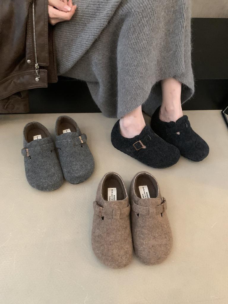 Autumn and winter cute round head velvet Mary Jane shoes single shoes flat heel evening wind fairy warm soft sole beanie cotton shoes woman