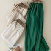 Harem Casual Pants Women's Summer Frog Button Color Block Drawstring Elastic Waist Slimming Ankle Tie Nine-Tenths Pants