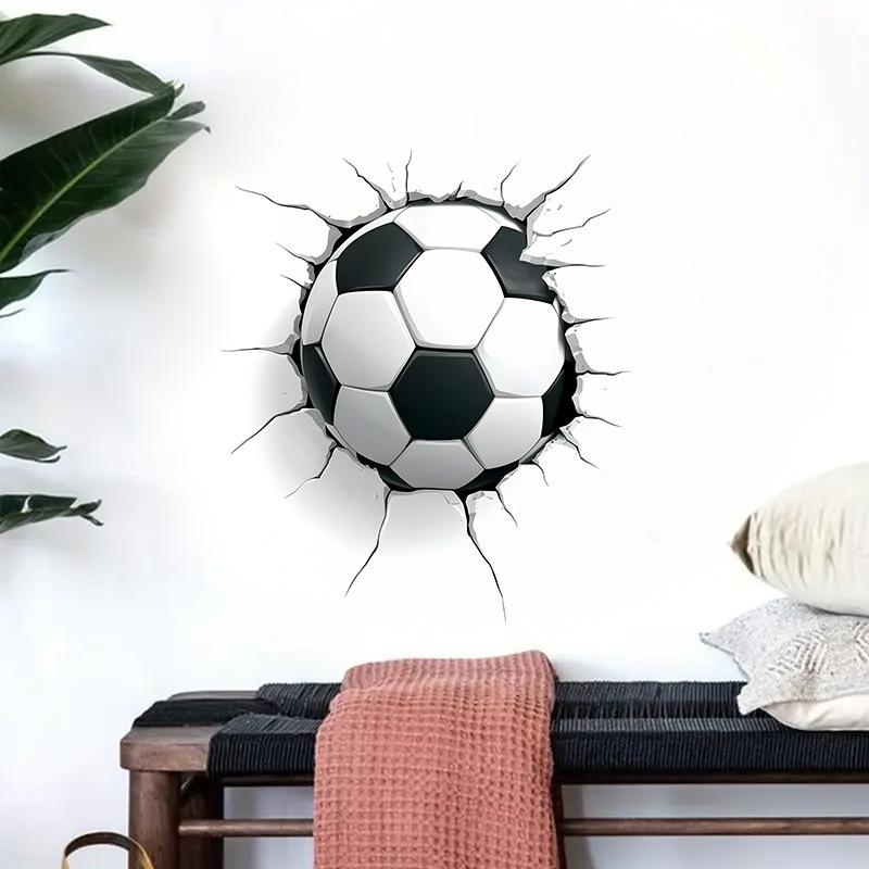 3D Breaking Through Wall Soccer Football Toilet Sticker Self-Adhesive Waterproof Removable Bathroom Home Decor Art