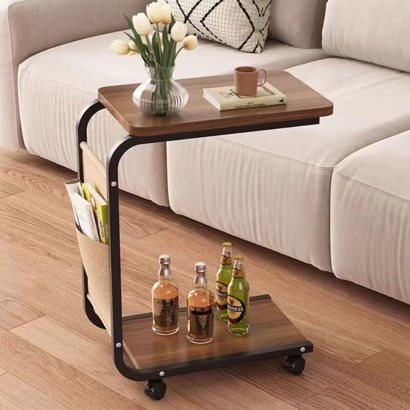 Mobile Double-Layer Wooden Side Table