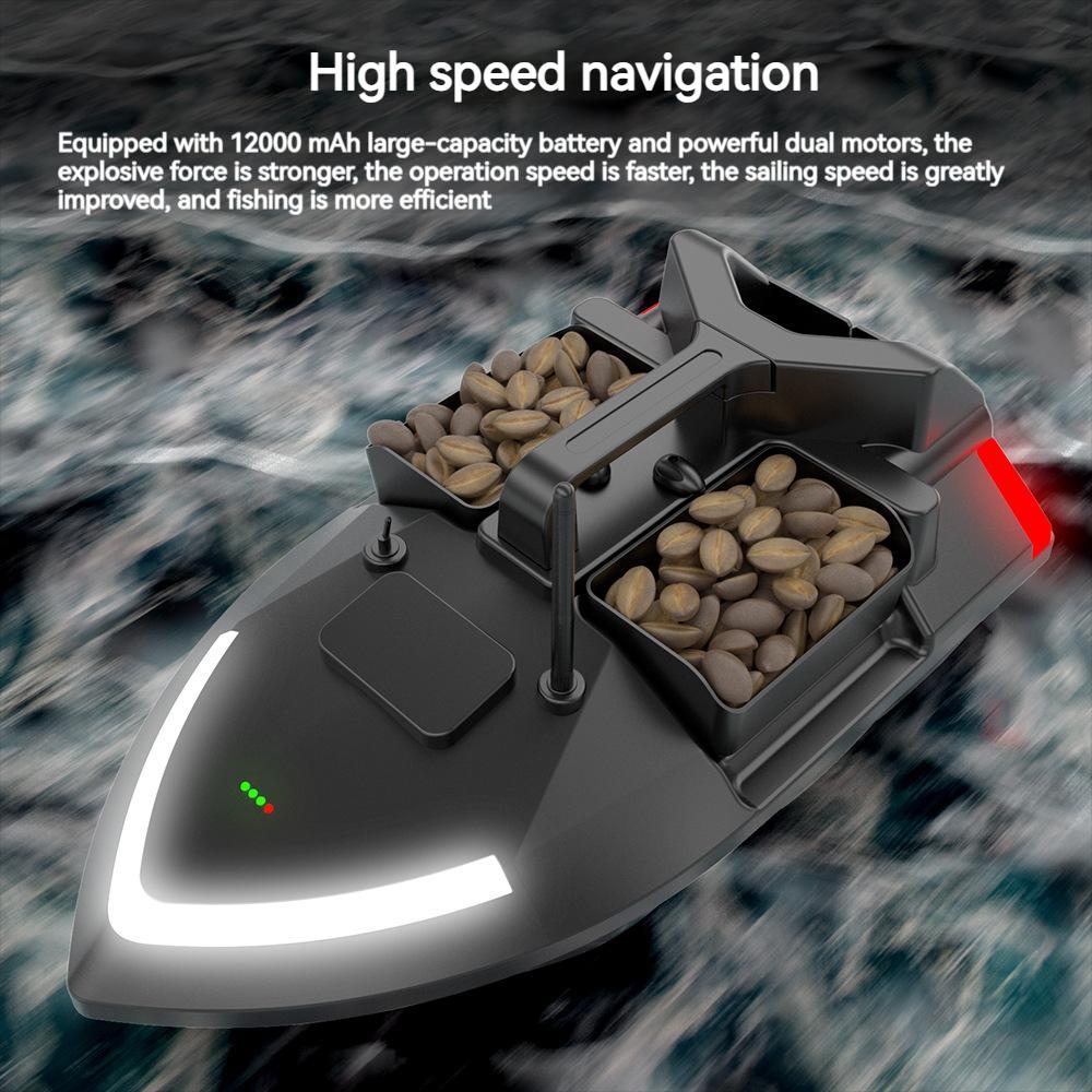 Fishing Bait Boat, Led Power Display and Searchlight, Battery Capacity 12000mah, 40 GPS Set Points, 3-hour Cruise, Automatic Return