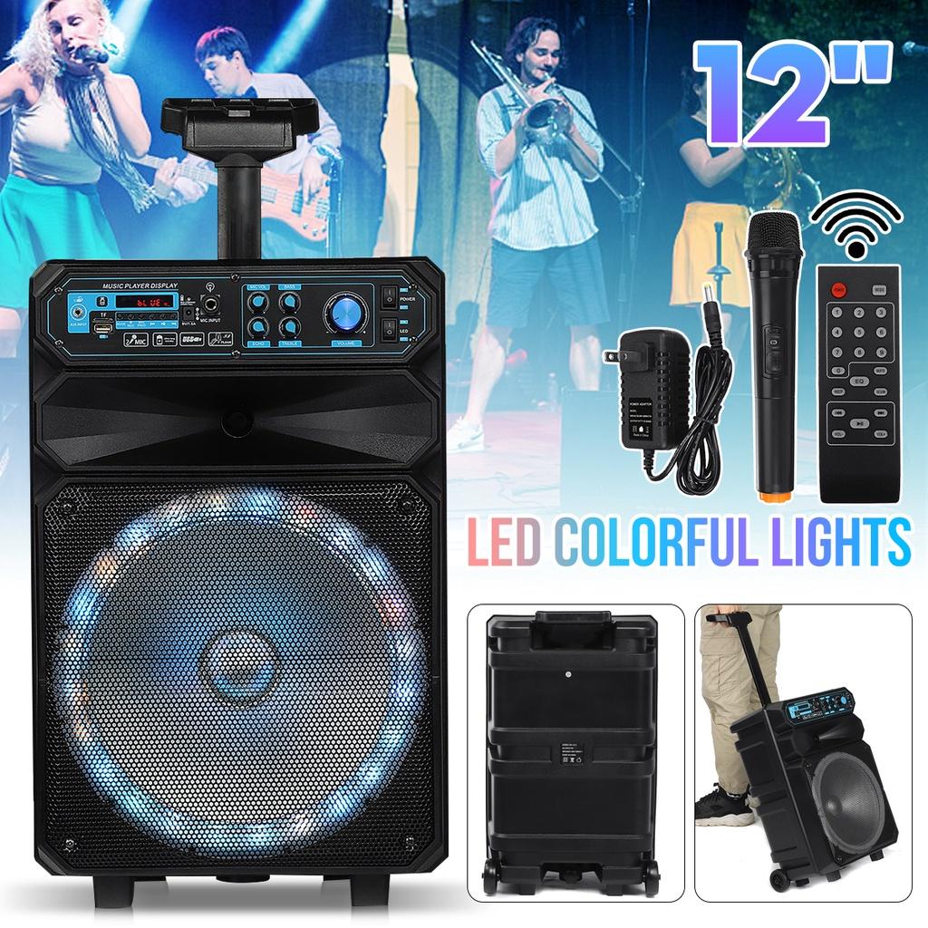 12inches 2000W LED Portable Bluetooth Speaker Box Trolley Speakers Home Theater Karaoke Sound Box with Wireless Microphone
