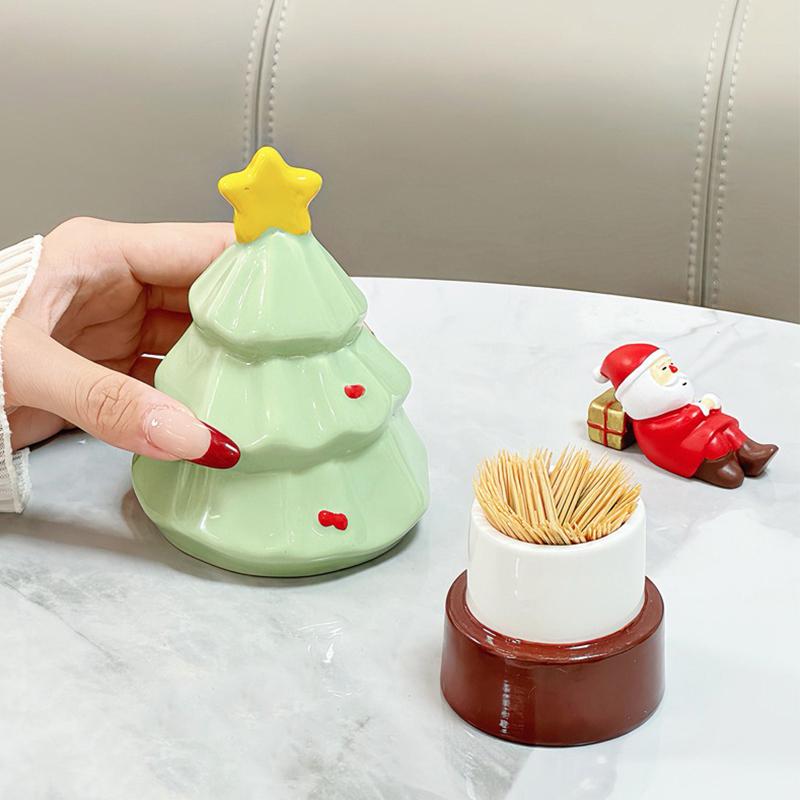 Porta-Palitos Árvore de Natal Fofa Cerâmica Caixa de Fio Dental Ornamento de Mesa Decoração de Natal