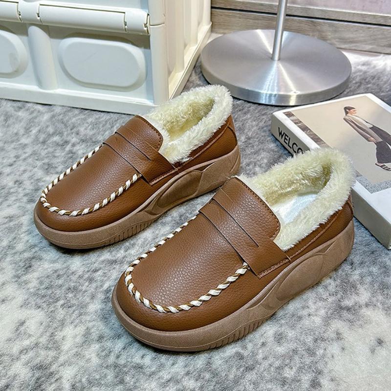 Winter Flat Shoes for Women Casual Slip-on Plus Plush Warm Cotton Shoes Woman Loafers