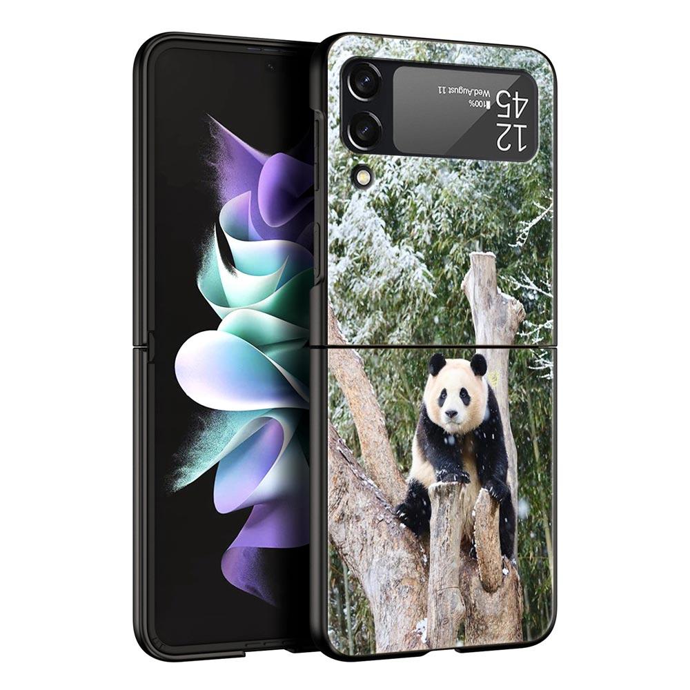Phone Case For Samsung Galaxy Z Flip 3 4 5 Hard Black Folding PC Luxury For Samsung Z Flip3 Cover Protect Shell Fubao Panda
