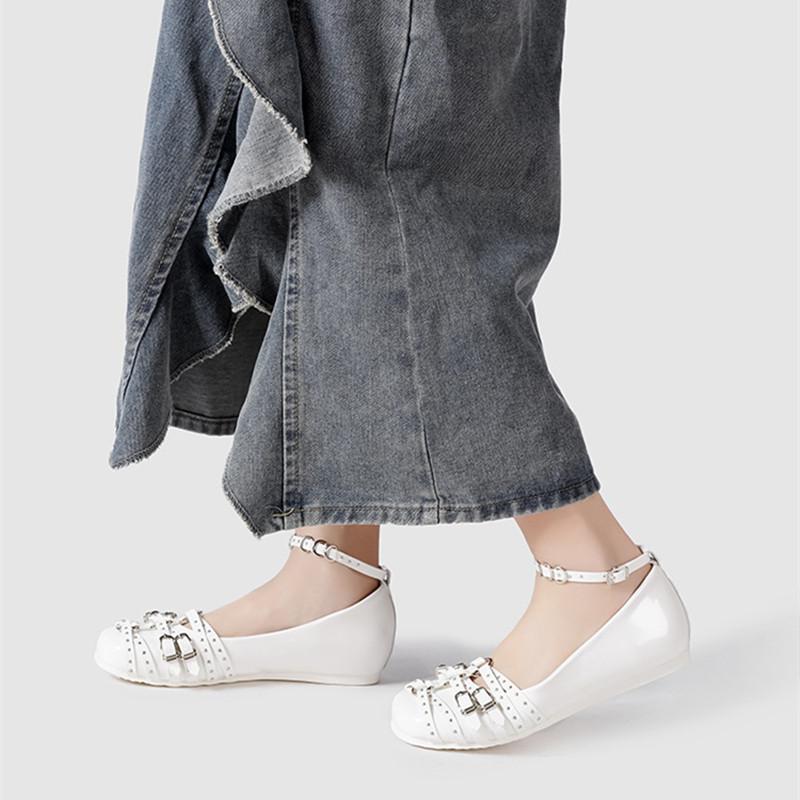 Fashion 2025 New Designer Fashion Patent Leather Rive Belt Buckle Women Ballet Flats Comfortable Soft Soles Mary Janes Girls Dance Shoes