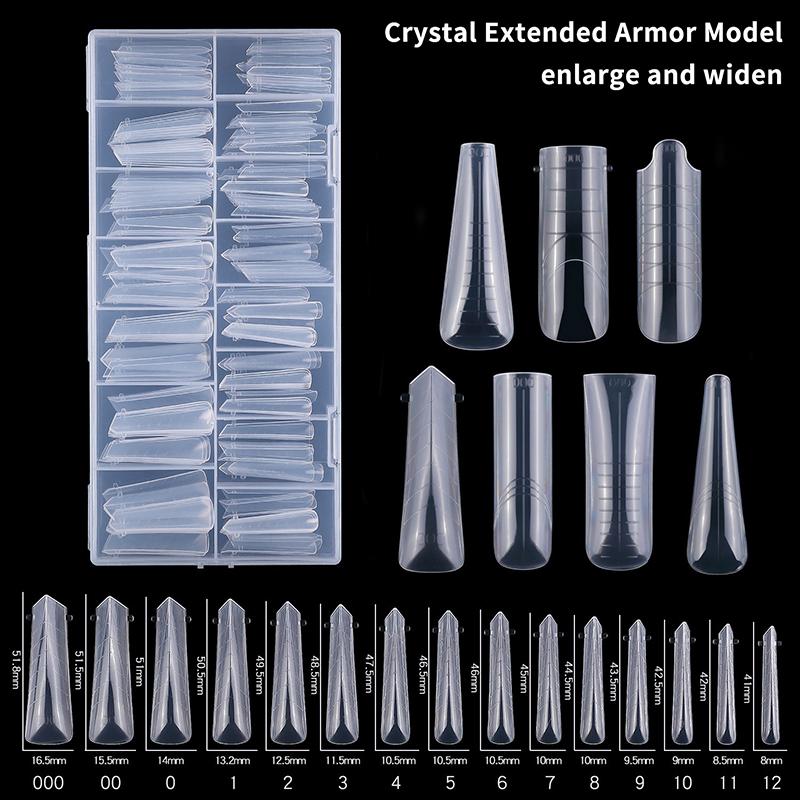 150Pcs Coffin Shape Sandwich Nail Forms Natural Clear No-Trace Nail Art Tips With Auxiliary Line Almond Shape Nail Tips