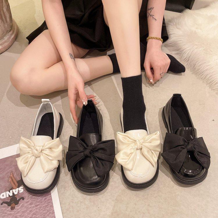 Bowknot Lacquered Mary Jane Women's Shoes Spring and Fall Versatile Thick-soled Shoe Fashionable and Comfortables