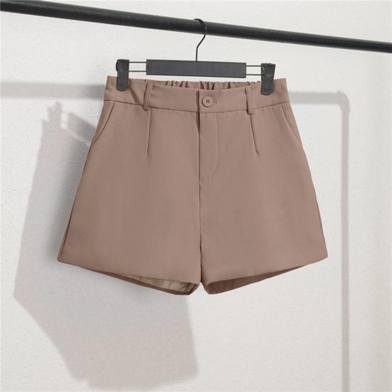Women Shorts Elastic High Waist Button Zipper Fly Summer Suit Shorts with Pockets Solid Color