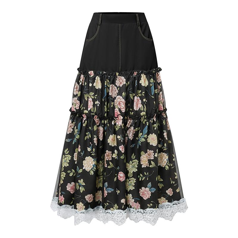 

ZANZEA Women Summer Casual Floral Print Patchwork Long Skirts 5XL чёрный