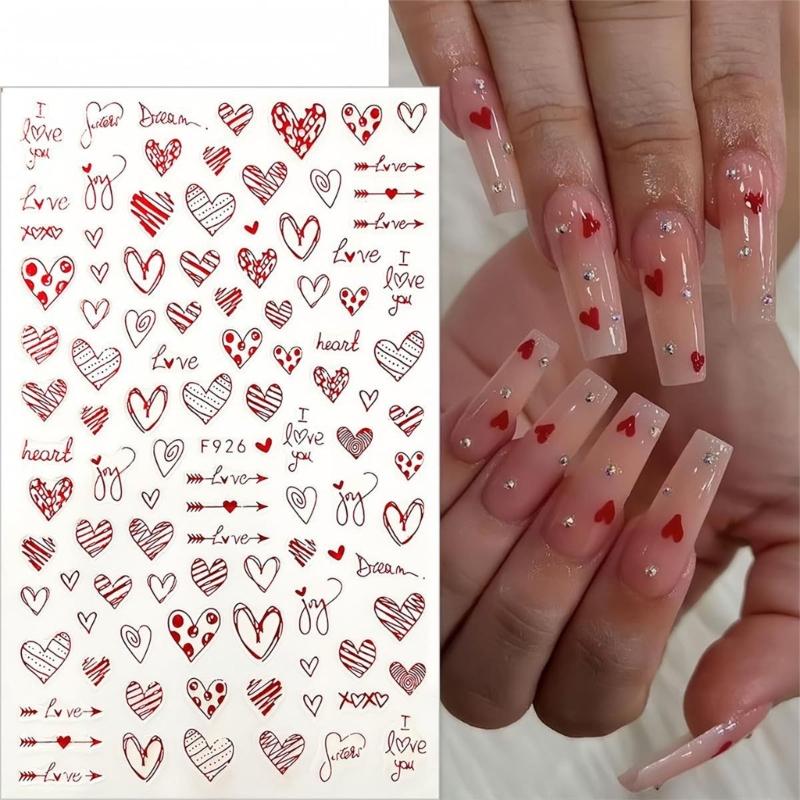 Valentine's Day Nail Art Stickers 3D Adhesive Red Heart Nail Decals Nail Supplies Nail Art Design Decoration Accessories