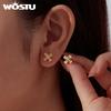 WOSTU 925 Sterling Silver Yellow Shell Pearl Flower Ring Floral Stud Earrings Adjustable Pearl Bead Bracelets Wedding Party Gift