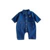Baby Romper: Soft Denim, Turn-Down Collar, Snap Closure, Stylish Jumpsuit for 0-2 Years, Perfect for Spring & Autumn.