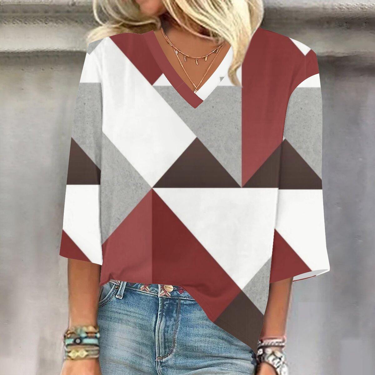 

2023 Весенне-осенний новый модный топ с рукавом 3/4 и принтом