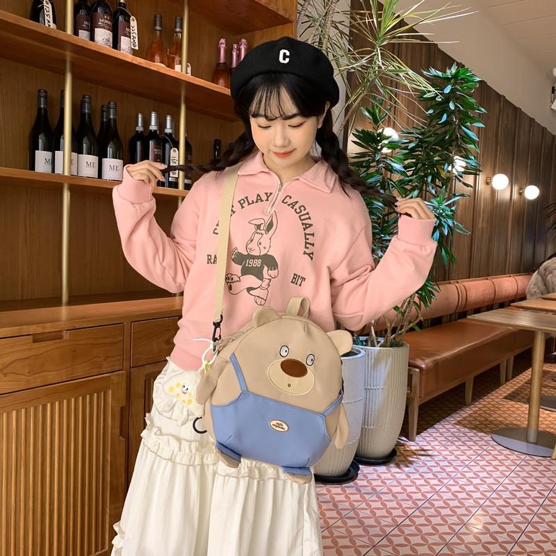 Cute Girls Bear Pattern Nylon Backpack For School With Fun Playful Design