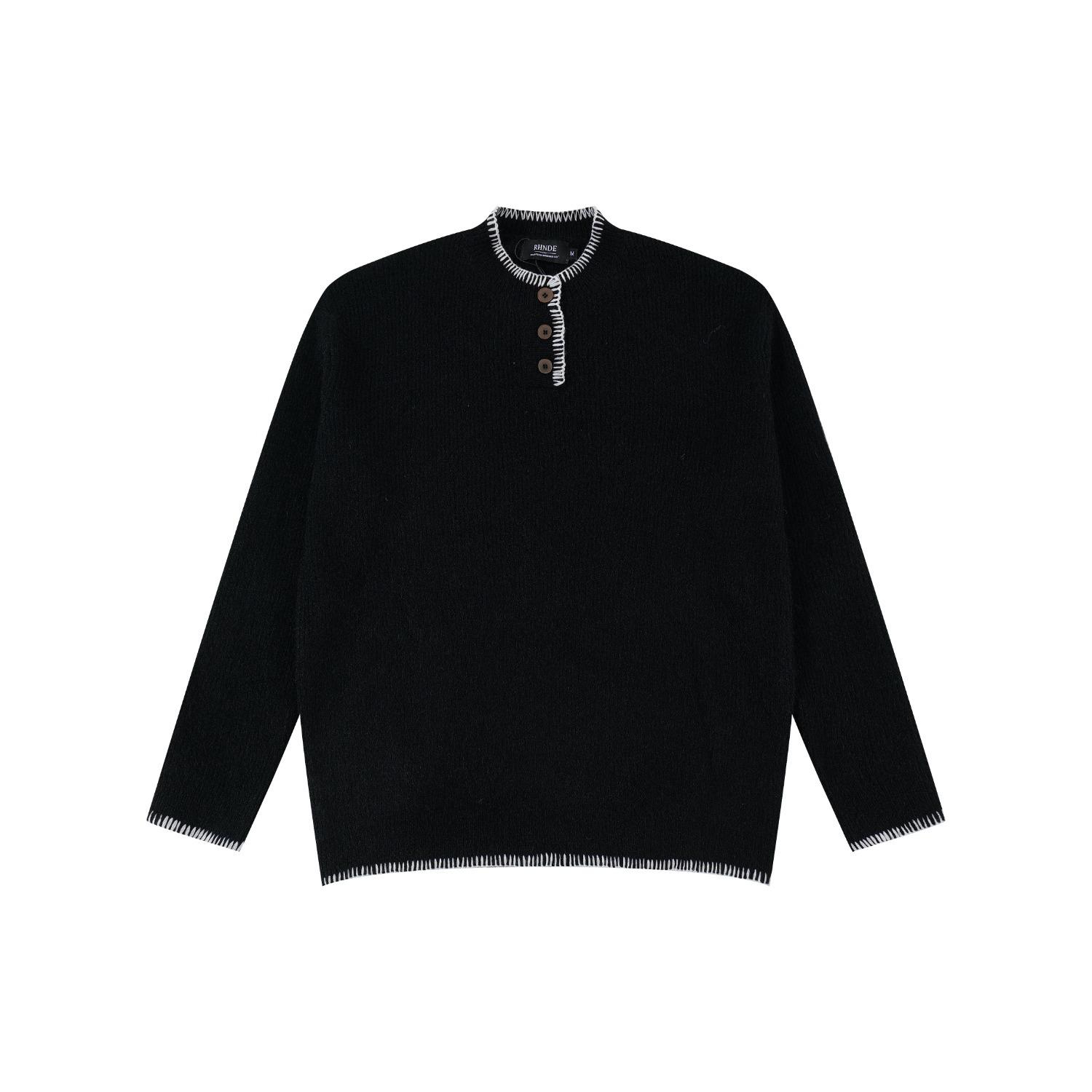Men s Retro Multi-Button Patchwork Henley Sweater | 2026 Spring/Autumn Trending Loose Knitwear Large чёрный