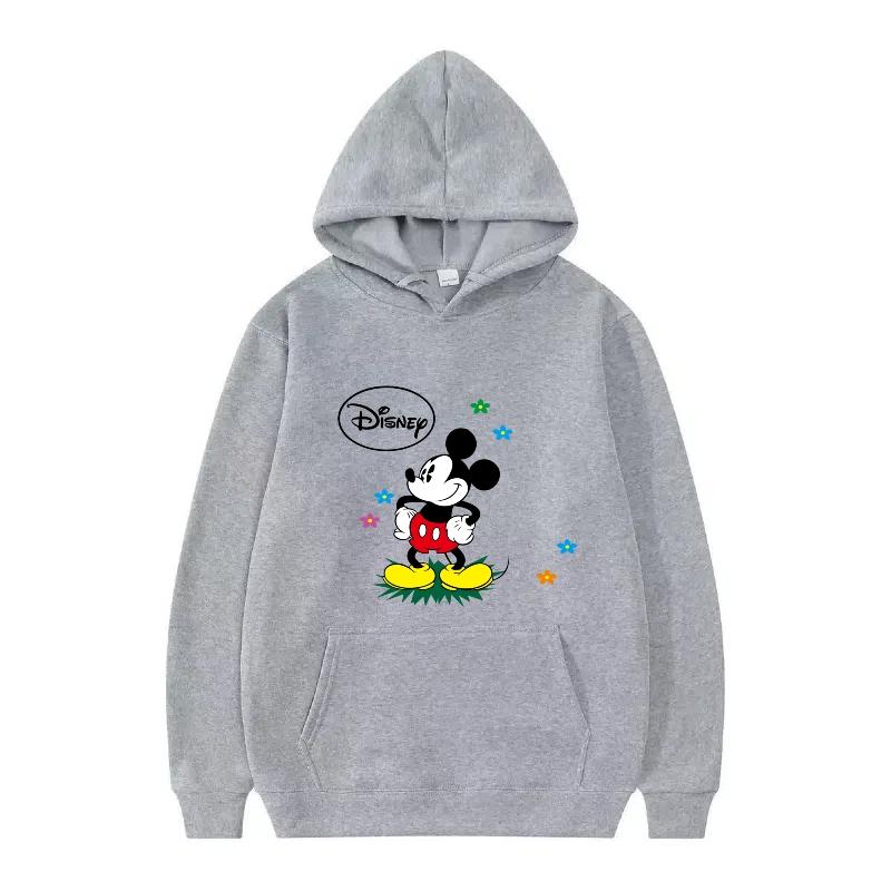 Disney Mickey Mouse Pattern Woman Fleece Sporty Loose Grey Winter Tops Clothing Pullovers Ladies Cheap Hoodies Men Sweatshirts