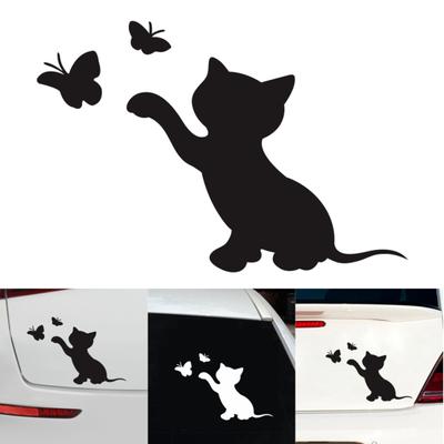 Adesivo per auto con design a cartoni animati, buon effetto visivo, impermeabile, divertente, gatto, farfalla